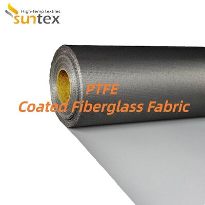 Tissu en fibre de verre revêtu de PTFE de qualité industrielle, résistant à la température de 550 °C, de couleur gris argenté et tissé en satin 4H
