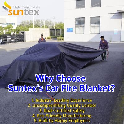 Couverture anti-incendie pour véhicules électriques Suntex avec résistance thermique à 550 °C/1000 °C pour la privation d'oxygène et contrôle des incendies à batterie lithium-ion portable